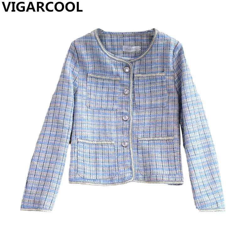 

Autumn retro light luxury small fragrant wind Jacket tweed plaid Jacket Female Loose long-sleeved intellectual feminine Blouse