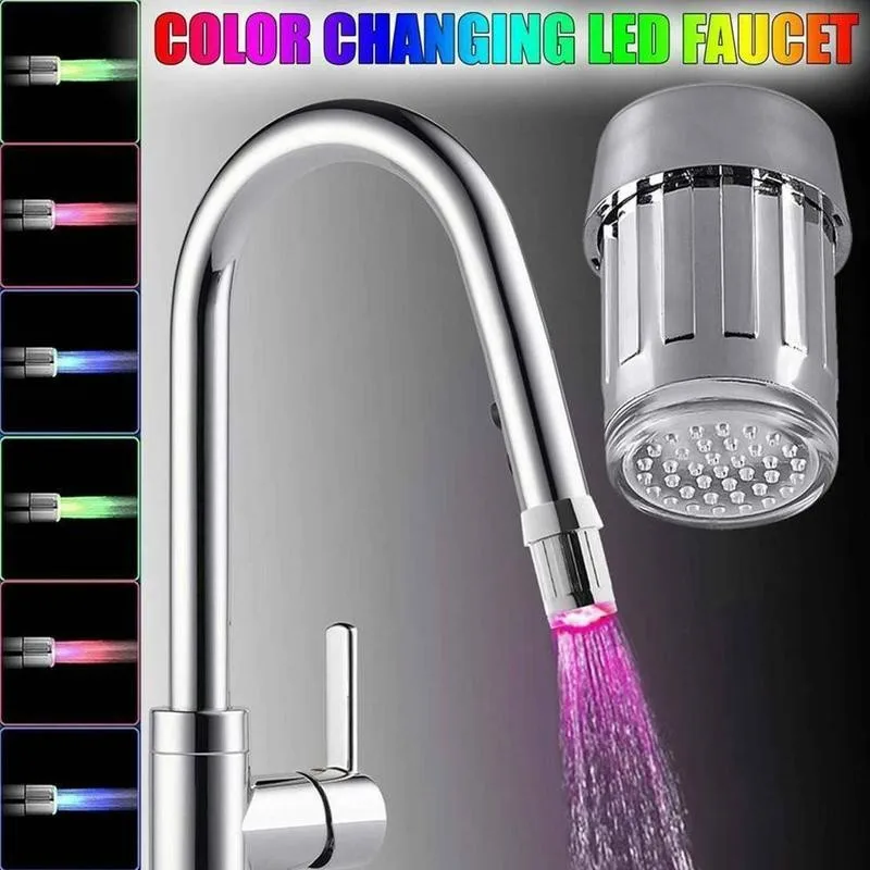 

LED Water Faucet Stream Light Kitchen Bathroom Shower 7 LED Tap Faucet Faucet Head Temperature Sensor Light Nozzle Color Ch Y6O9