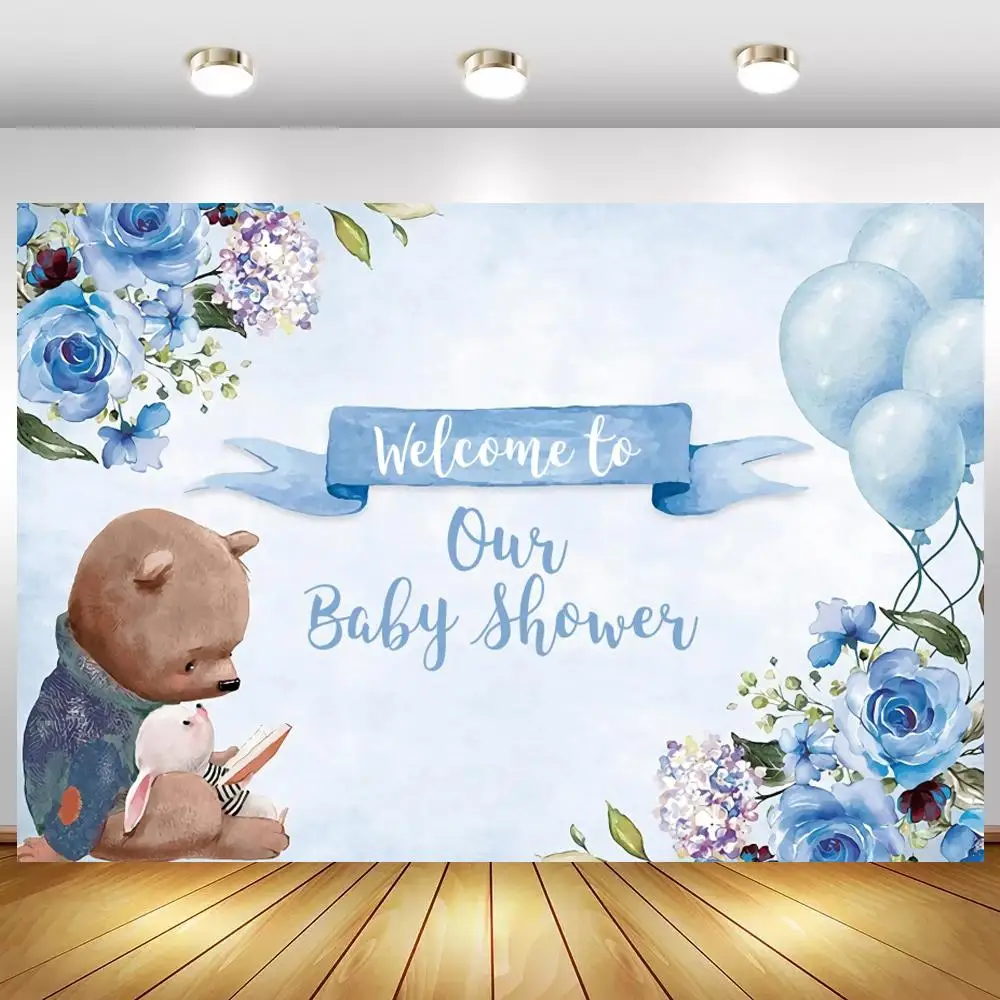 

Добро пожаловать в наш фон для фотосъемки с изображением медведя мамы голубых цветов украшение для новорожденных детей вечеринок фоны для ...