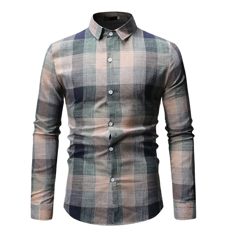 

Spring Autumn Long sleeve shirts men fashion High street Slim men's shirt Casual plaid shirt men