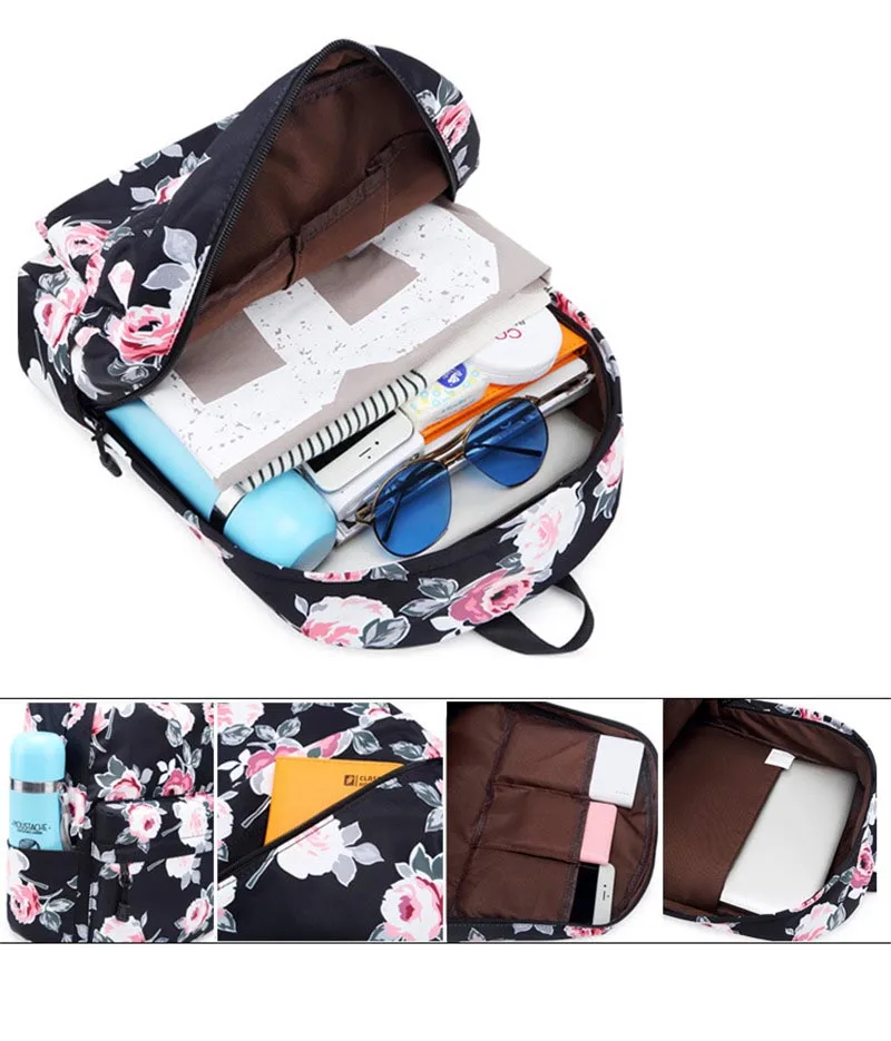 

3pcs/set children school bags for teenage girls school backpack girl Peony printing bag for female shoulder bag set Mochila