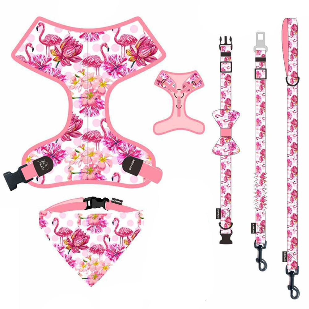 

Designer Dog Harness Vest for Dogs Harness Collar Leash Set Flower Flamingo Aesthetic Dog Bandana Harness French Bulldog Pug