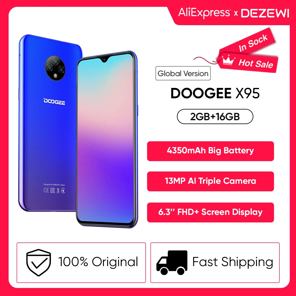 DOOGEE X95 мобильных телефонов 6 52 ''MTK6737 16 Гб Встроенная память Dual SIM 13MP тройной