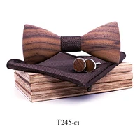 linbaiway adult wood bow ties for mens striped wooden bowtie polyester handketchief men wedding cufflinks neckwear gravata set