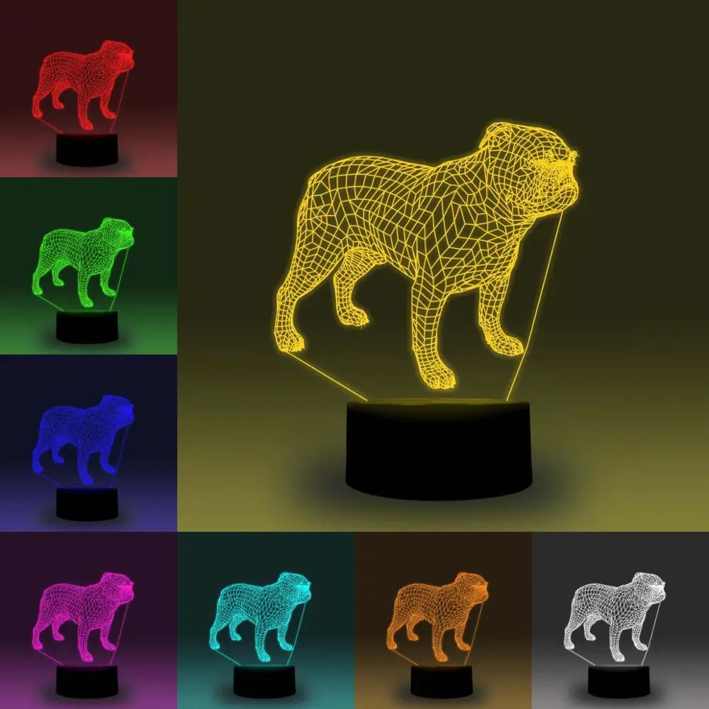 NiteApps 3D бульдог светодиодный ночник настольная иллюзия Лампа подарок на день