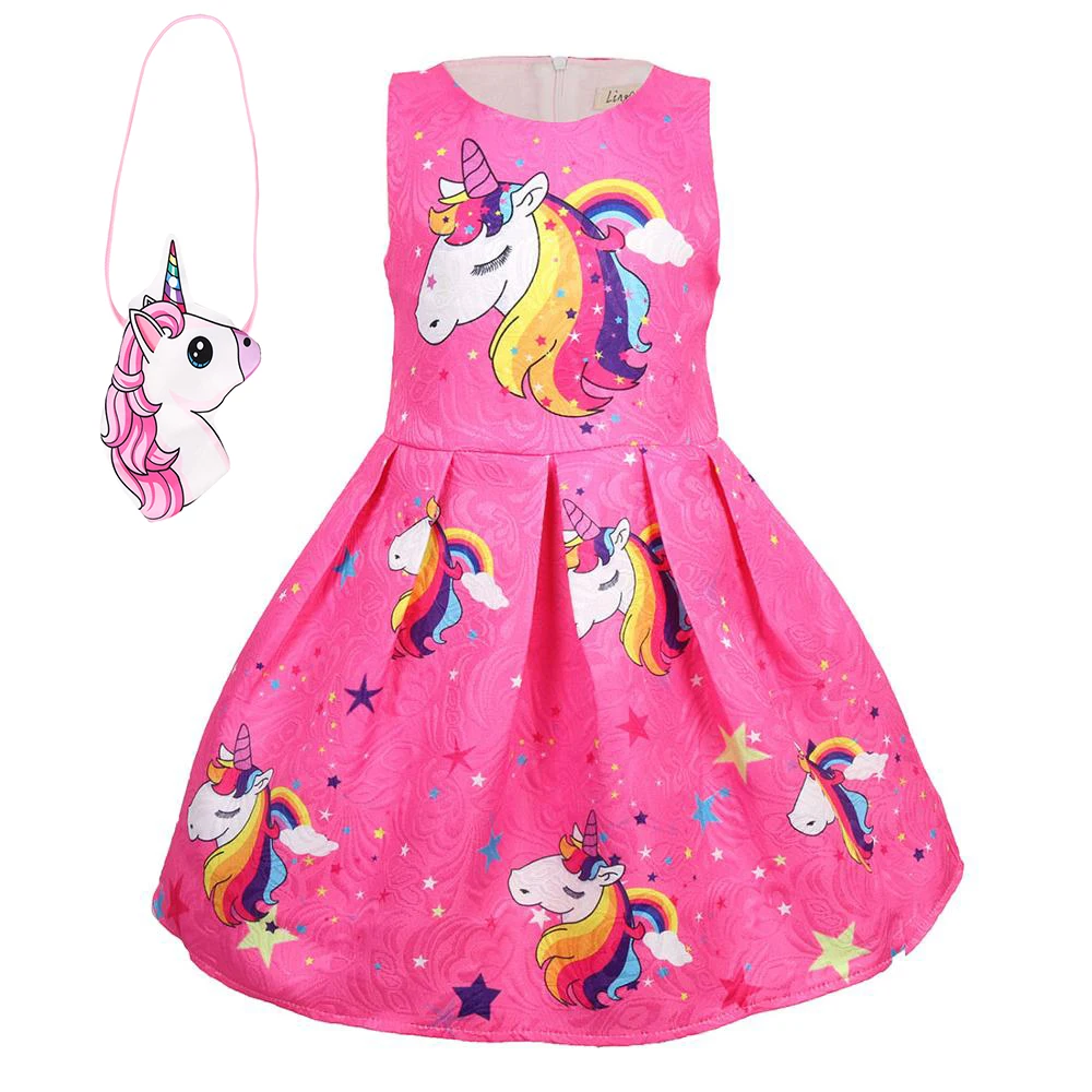 dress with bag2 Детские летние вечерние платья принцессы с единорогом; детская одежда для девочек на Хэллоуин, день рождения, вечеринку; Vestido; рождественское платье; 8617 - Цвет: dress with bag2