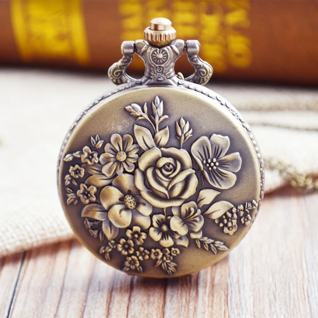 

Vintage Flower Pocket Watch Quartz Necklace Chain Men Women For Girls Gifts Simple Quartz Watches Women Minimalist Design