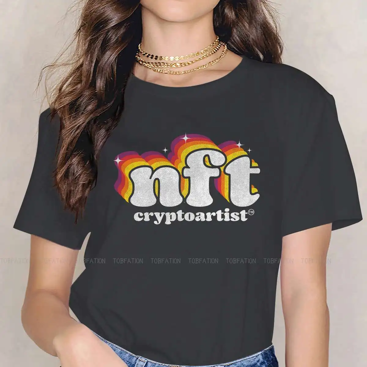 

Женская футболка Cryptoartist в стиле ретро Vibes, необычная женская футболка NFT, милые топы с круглым вырезом, базовая свободная хипстерская футбол...