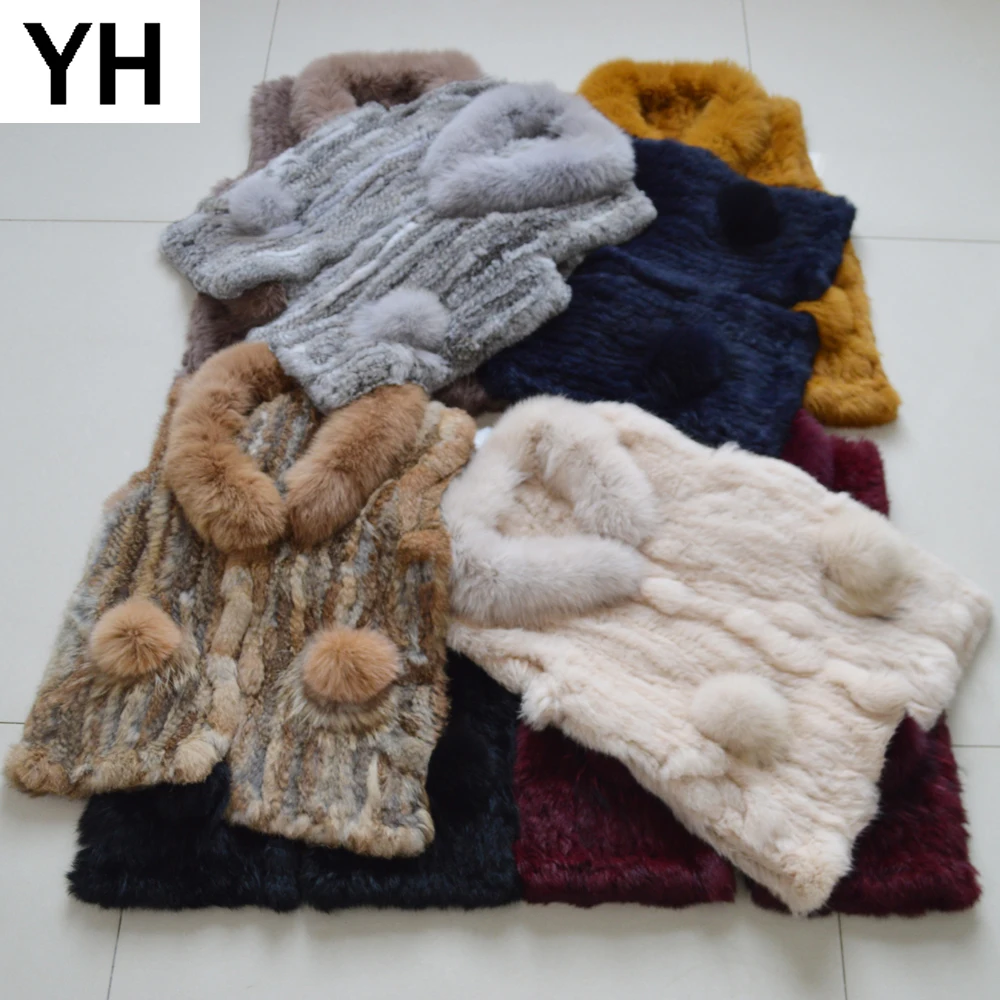 Женский вязаный меховой жилет стильный роскошный из натурального кроличьего