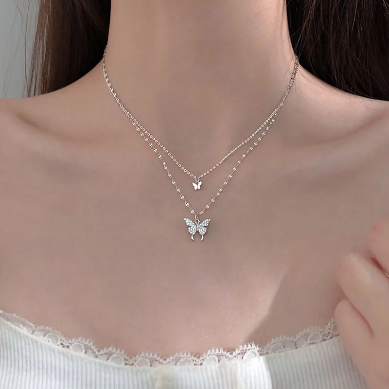 

Fashion Streamline Double Butterfly Necklace Female Neck Folded Sweater Pendant Super Fairy Sweet Wind Clavicle Chain
