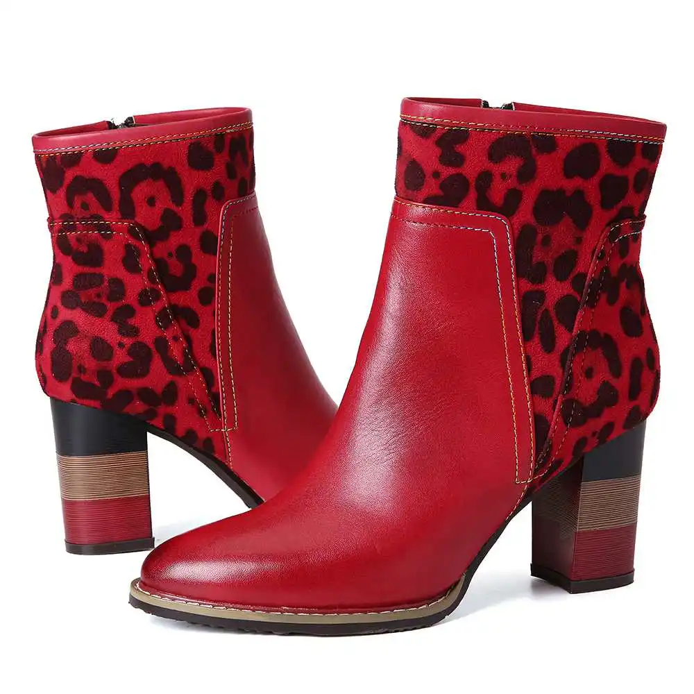 SOOCFY/леопардовые ботинки Botas mujer Короткие из натуральной кожи на молнии и высоком