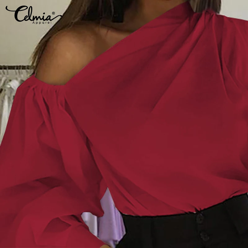 Пикантные женские офисные рубашки с открытыми плечами Celmia модная блузка длинным