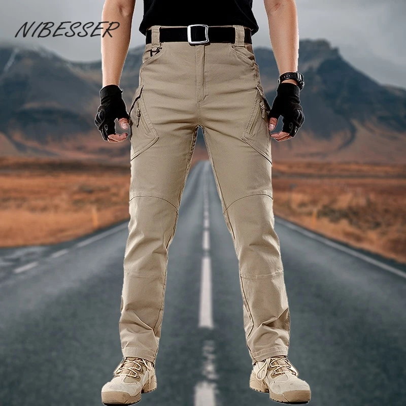 

Брюки NIBESSER Мужские приталенные, повседневные удобные штаны-карго с множеством карманов, с эластичным поясом, на осень-весну