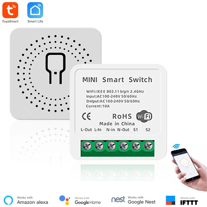 

Tuya WiFi Smart 10/16A Switch Led Light Smart Life Push Module Supports 2 Way APP Relay Timer Google Home Alexa Voice Control