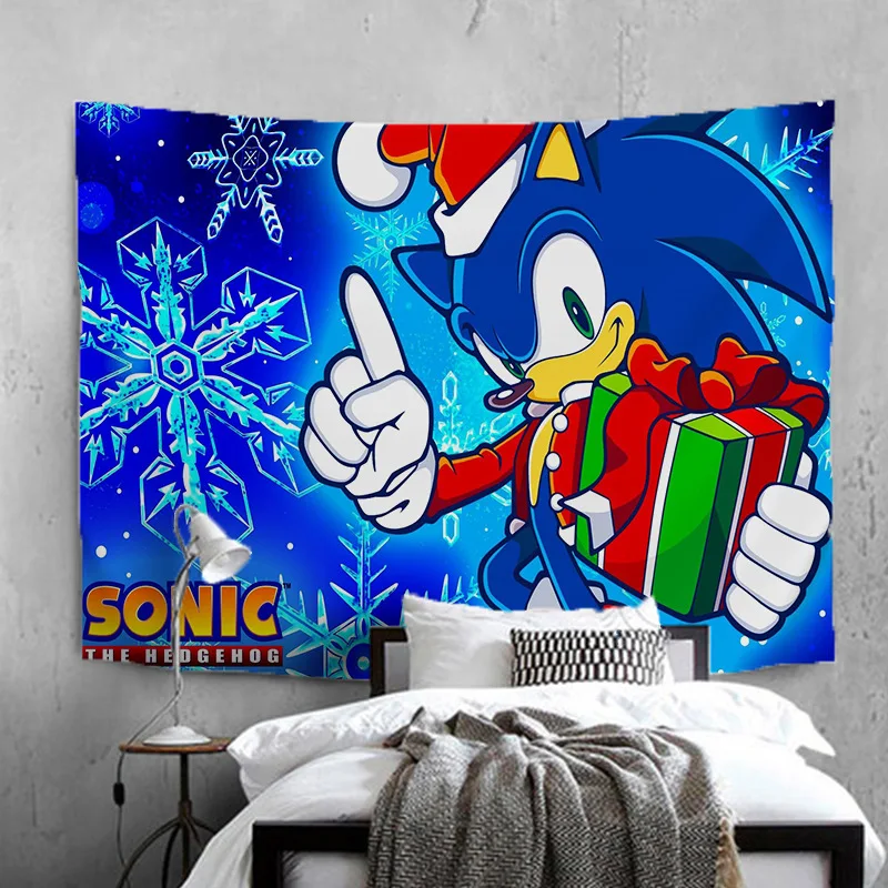 

3D Anime Sonic The Hedgehog Tapestry Tapestrying Blue Rectangular Home Decor Wall Hanging For Kids Cute And kawaii Tapestry