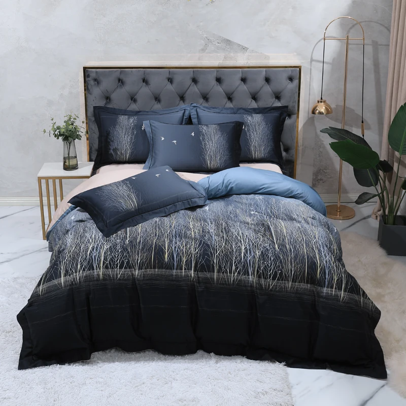 

Комплект постельного белья IvaRose HOME TEXTILE 4 шт., птицы и цветы, серый, 100% хлопок