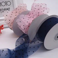 high quality 4cm 50 yardslot printed organza dots ribbon diy wedding party home decor christmas handmade gift wrapping ribbon