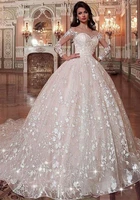 luxurious vestido de noiva muslim wedding dresses ball gown long sleeves tulle lace dubai arabic wedding gown bridal dresses