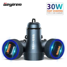 GEYIREN USB Car Charger Type C 30W Fast Charing 2 Port 5A 12-24V Electronic Cigarette Lighter Adapter USB Socket For All Phone