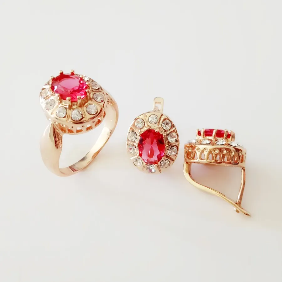 Женский комплект ювелирных изделий из розового золота свадебные серьги с