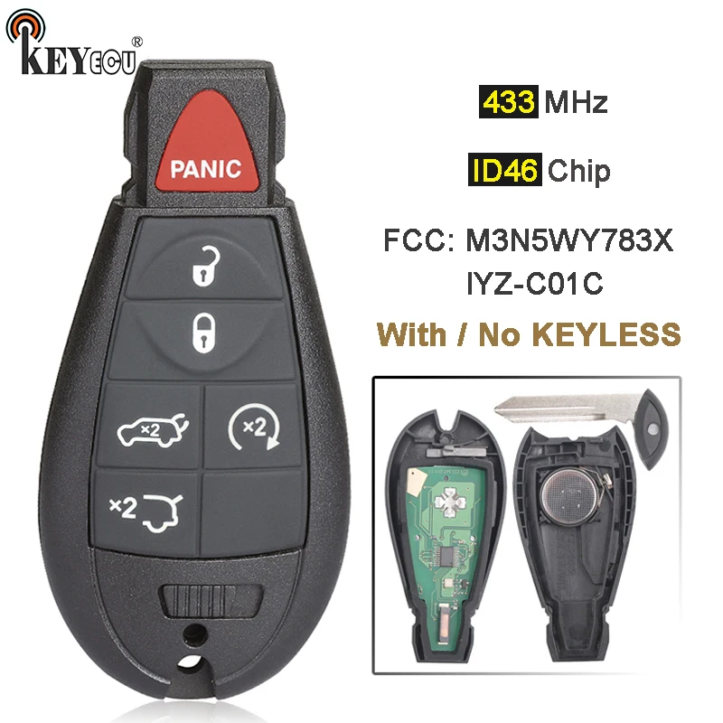 

KEYECU 433MHz ID46 Chip M3N5WY783X/ IYZ-C01C Keyless-GO Smart Remote Key Fobik Fob for Jeep Grand Cherokee Commander