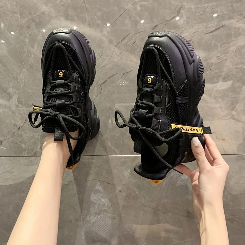 

Кроссовки женские массивные, дышащие спортивные, на платформе, Вулканизированная подошва, Повседневная сетчатая обувь, черные, осень 2020