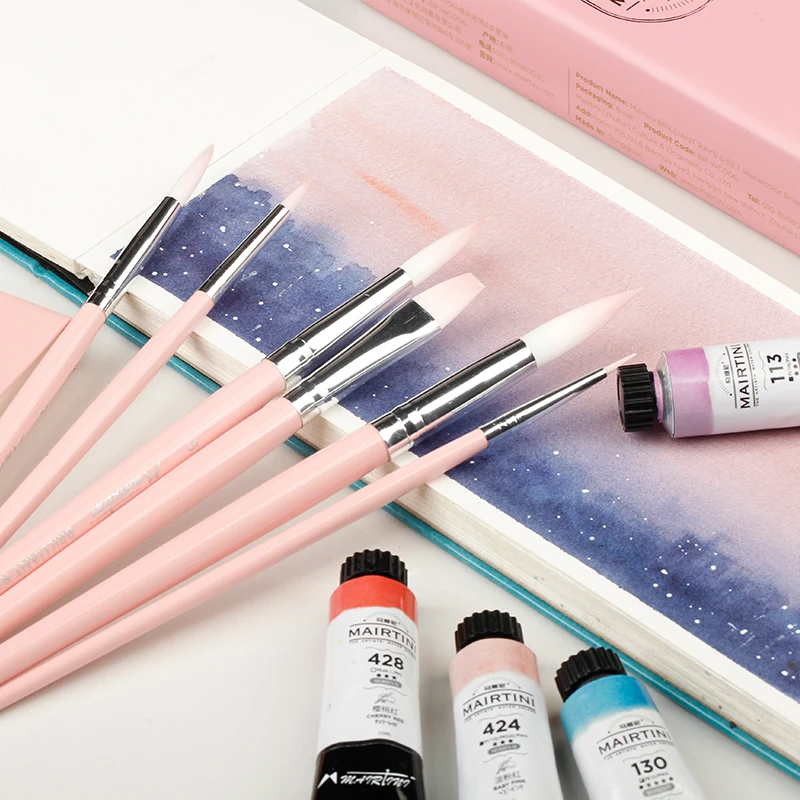 6Pcs Professional Paint Brush Set Watercolor Drawing Painting Pen Art Supplies Pink Girl Gift | Brushes