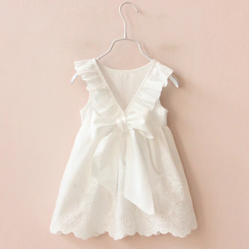 

2022 Summer White Princess Dress kids Bow Girl Evening Dresses Children Clothing 2-8Y Baby V-neck Party Dress Girls Clothes