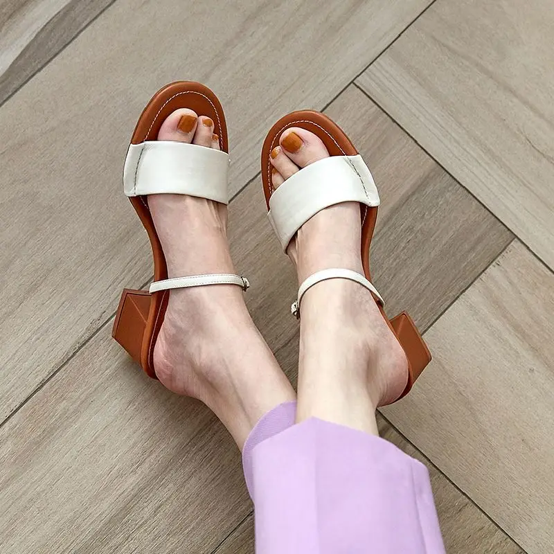 

KemeKiss Women High Heel Sandals Genuine Leather Buckle Thick Heel Woman Summer Shoes Fashion Shoes Woman Footwear Size 34-40