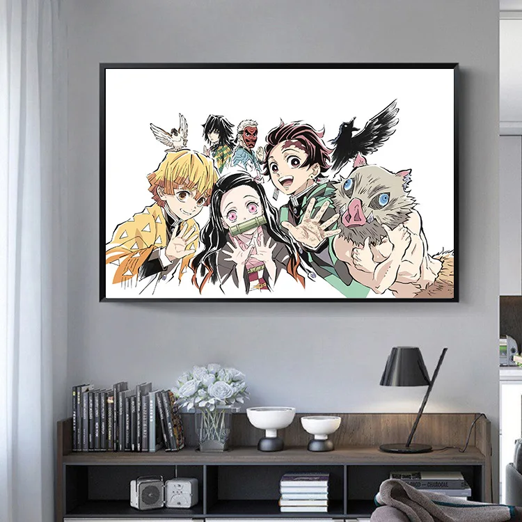 Демон убийца: Kimetsu без Yaiba Tanjirou Nezuko Аниме Манга Холст Картина стене плакат