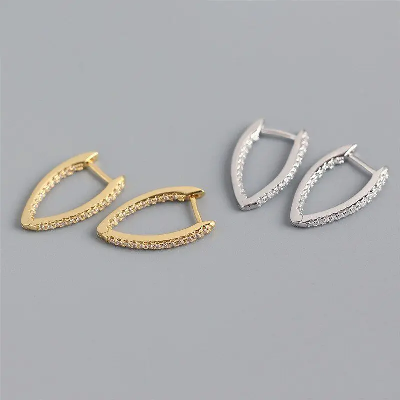 

A00773 Minimalist Pave Crystal Zircon Real 925 Sterling Silver V-shaped Chic Stud Earring for Women Wedding Jewelry Gift