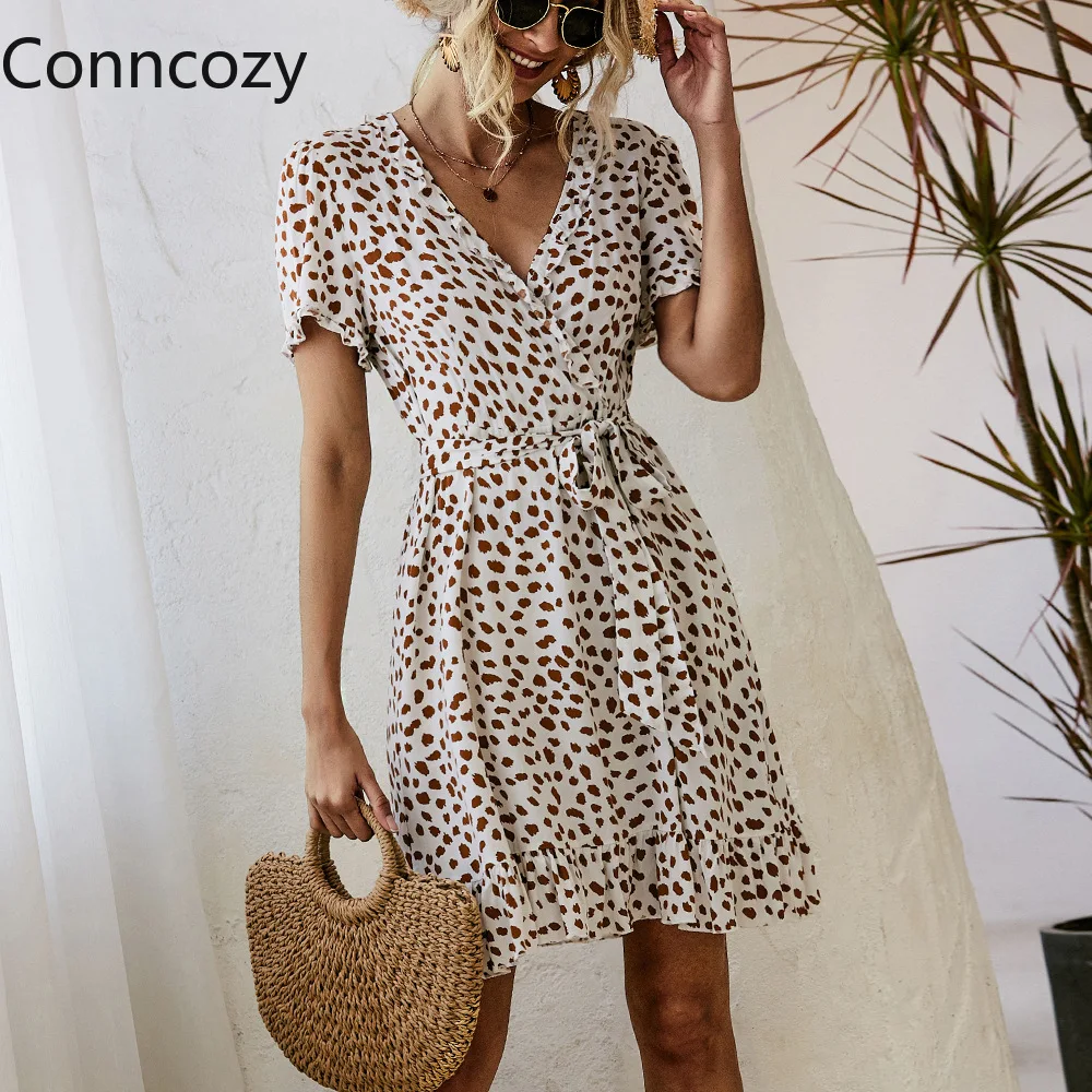 

Женская футболка с короткими рукавами мини-юбки с цветочным рисунком платье повседневное платье с принтом с оборками на рукавах летние пла...