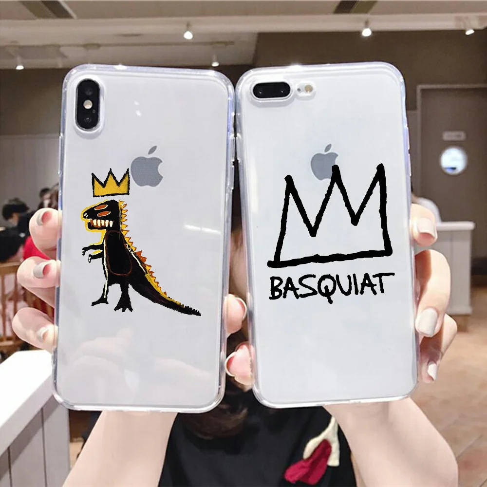 

Jean Michel Basquiat Dinosaur Phone Case for Iphone Se 6 6s 7 8 12 Mini Plus X XS XR 11 13 PRO MAX Transparent Soft Bumper Cover