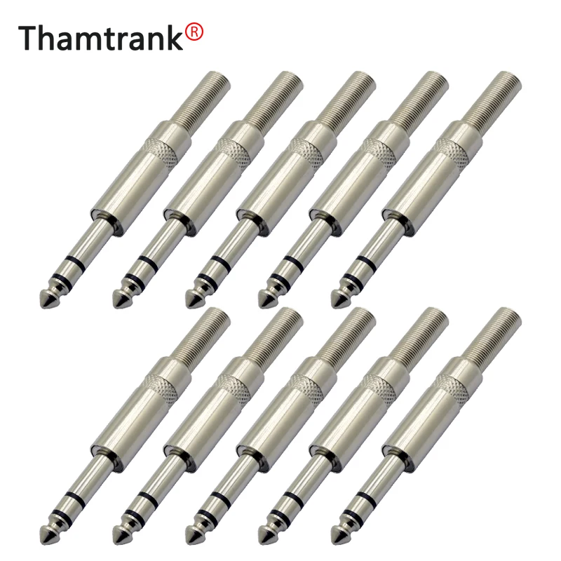 

10pcs3 Poles 6.35mm Stereo Male Plug Wire Connector with Spring Tail Nickel Plated 3 Pin 1/4 Inch Plug Microphone Jack