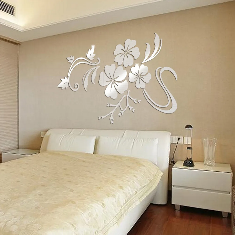 

Sticker 3D Mirror Floral Art Removable Wall Sticker Acrylic Mural Decal Home Room Decor