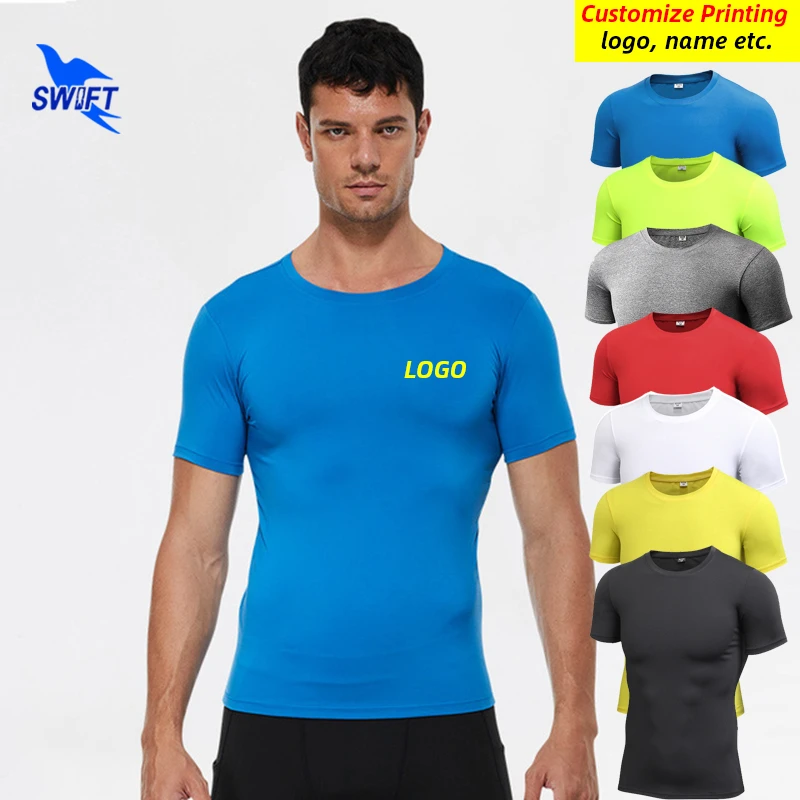 

Customize LOGO Men's Running T-Shirts Quick Dry Compression Workout Tee Tops Breathable Elastic Fitness Gym Training Sportswear