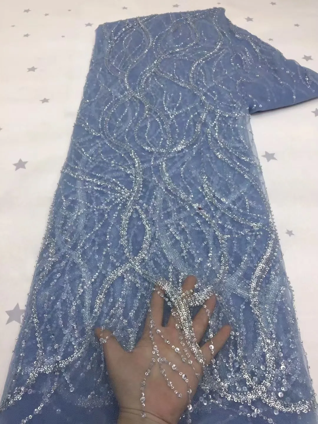 

Роскошная кружевная ткань ручной работы с бусинами, африканская французская сетчатая кружевная ткань, Женская тяжелая кружевная ткань с бусинами AXZ4977