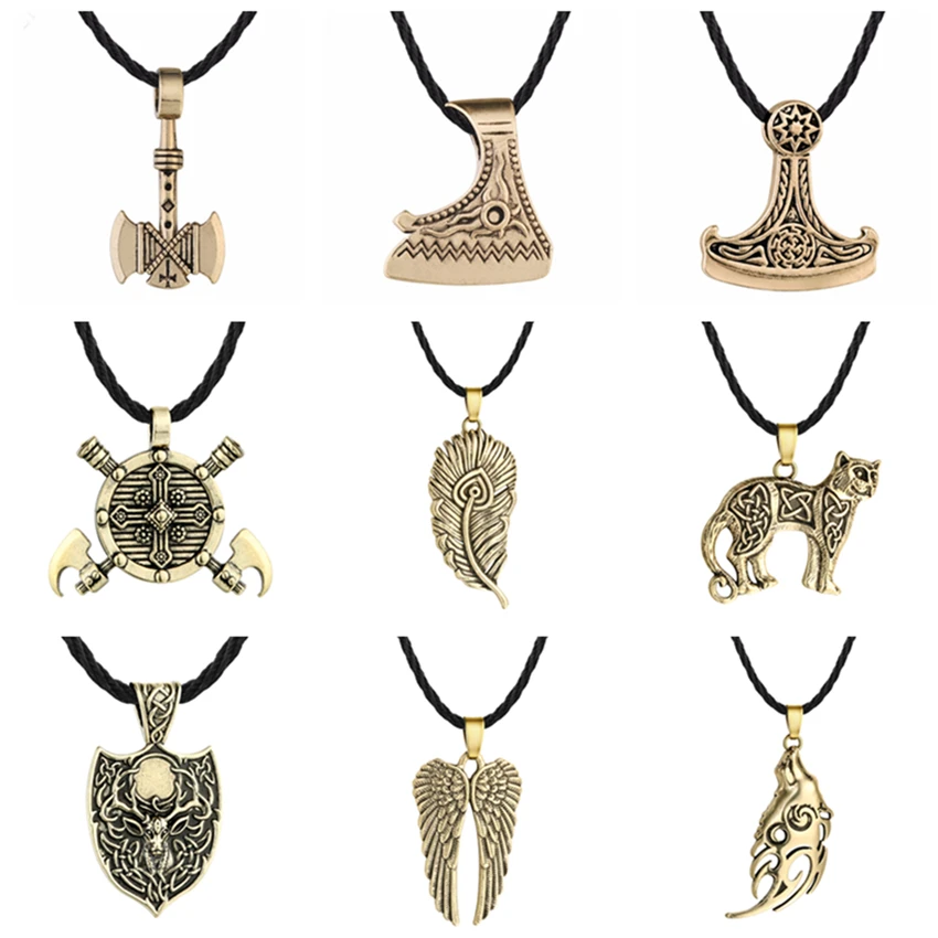 Kinitial Viking Wolf Necklaces Retro Cat Dog Paw Bird Eagle Dragon Pendant Slavic Pagan Amulet Odin Vintage Animal Necklace