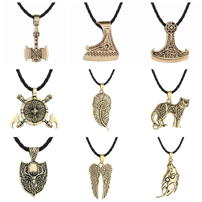 

Kinitial Viking Wolf Necklaces Retro Cat Dog Paw Bird Eagle Dragon Pendant Slavic Pagan Amulet Odin Vintage Animal Necklace