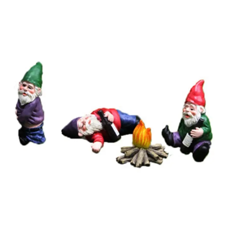 

4pcs Gnome and Firewood Statues Ornaments Garden Decoration Mini Dwarf Elves Bonfire Resin Sculpture Home Outdoor Decor Figurine