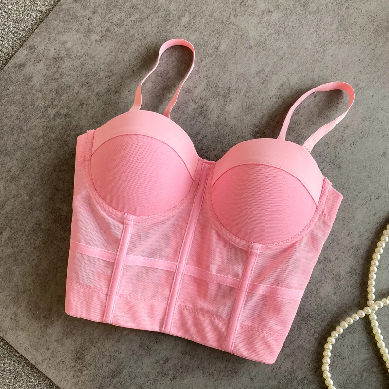 Solid color 2021 Mesh Push Up Bralet Women's Corset Bustier Bra Night Club Party Cropped Top Vest Plus Size | Женская одежда