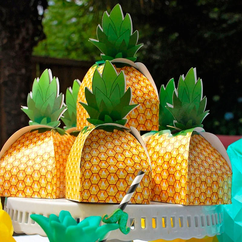

50pcs 3D Pineapple Paper Candy Box DIY Favor Gift Box Chocolate Packaging Box Summer Hawaiian Beach Pool Fruit Party Decoration