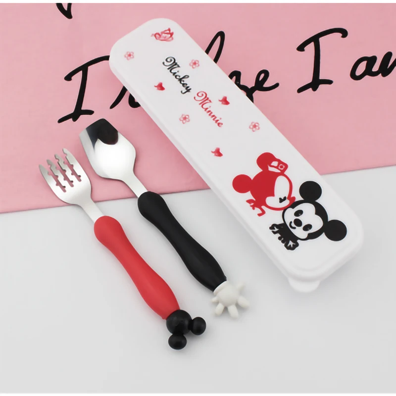 Дисней мультфильм Микки Минни детская Вилка Набор для кормления ребенка ложка из