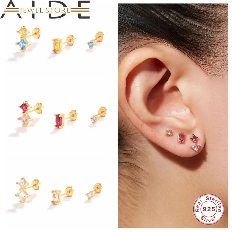 

Женские серьги-гвоздики из серебра 925 пробы с радужным цирконием