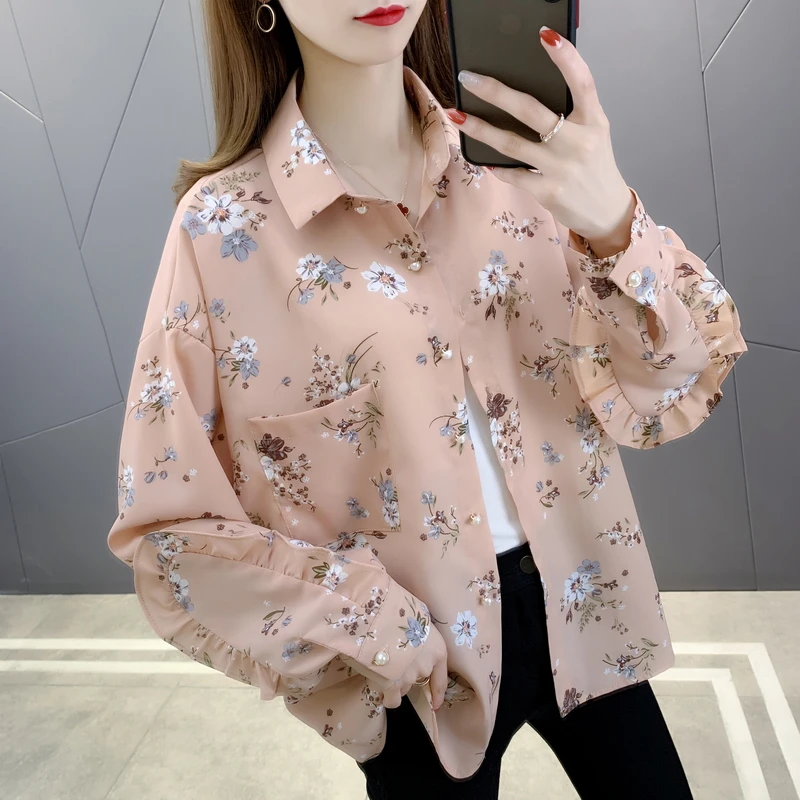 

20039 зал 13 Ряд 3 Средний] реальная съемка с карманами с цветочным рисунком Длинные рукава с перламутровыми пуговицами РУБАШКА, 47 (Европа)