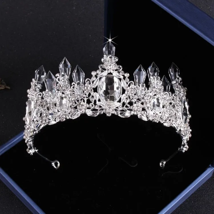 1Pcs Crown Роскошные большие стразы, наборы свадебных ювелирных изделий, серебряная хрустальная корона, диадемы, ожерелье, серьги, набор для невесты, аксессуары для волос - Окраска металла: 1Pcs Crown