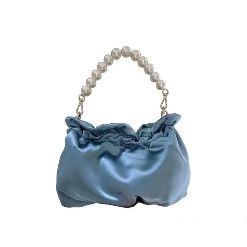 

2020 new women's bag Silk Bucket Beading handle Ruched Chains Solid Single Shoulder Bags handbag ladylike designer bag