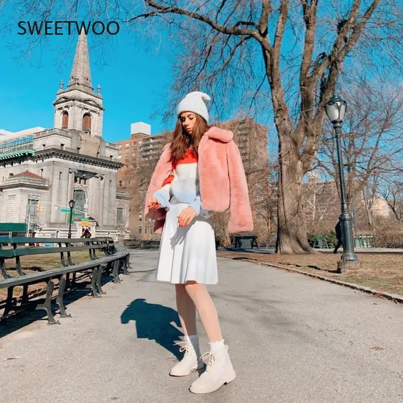 Fluffy Faux Fur Coat Winter Fashion Furry Cropped Teddy Bear Jackets Women Basic Solid Shaggy Cardigan Fashion Cardigan Plush