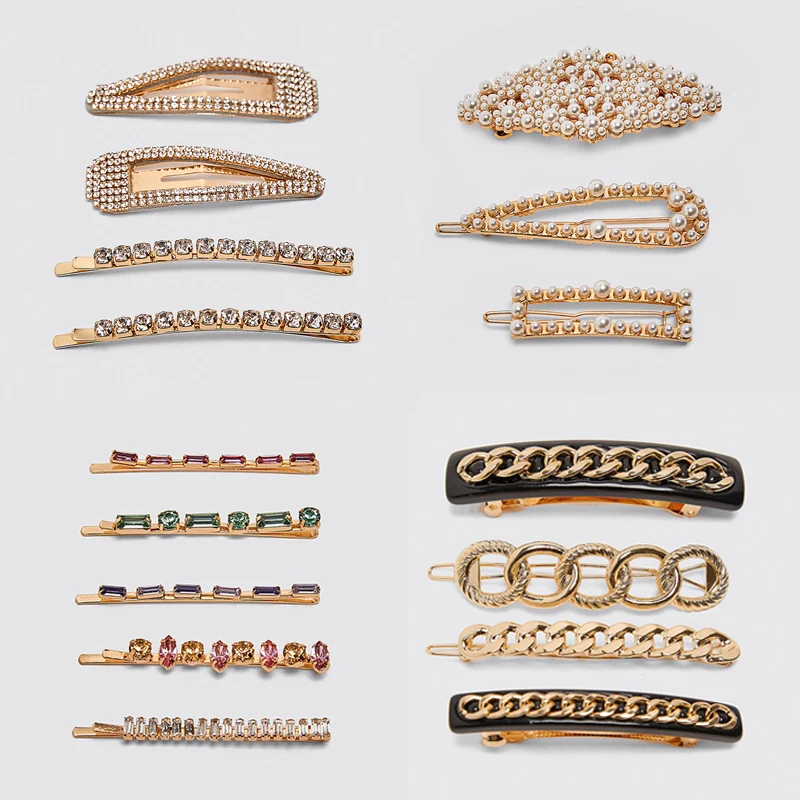 2019 ZA заколки для волос с искусственным жемчугом женщин цветком и цепочкой