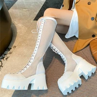 2021 thigh high sandals women summer genuine leather knee high boots female lace up breathable high heel platform pumps shoes